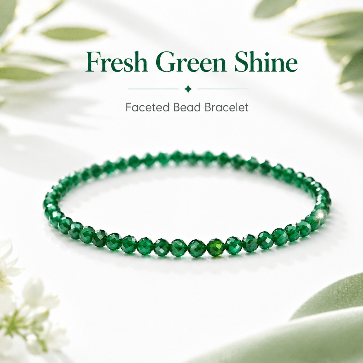 2pc Green Crystal Beaded Bracelets Set, Everyday Fashion